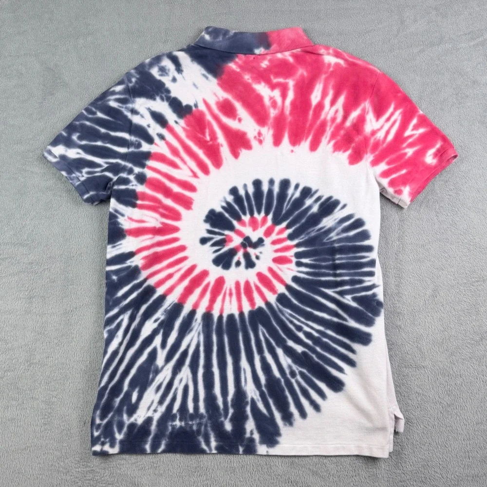 Polo Ralph Lauren Slim Fit Custom Tie Dye Spiral Polo Shirt Red White Blue  M